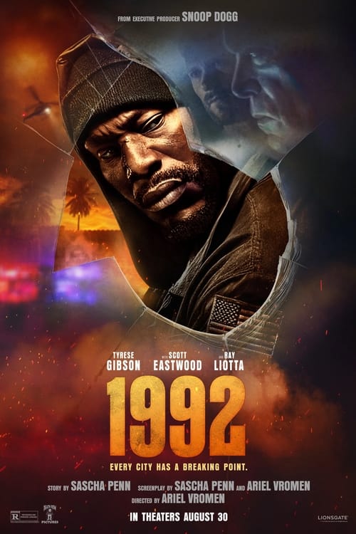 1992 - Movie Poster Description = This movie poster features a dramatic and intense visual style, with a central figure wearing a hooded sweatshirt. The background is a mix of dark and fiery colors, creating a sense of tension and urgency. The title "1992" is prominently displayed in large, bold letters at the bottom of the poster. The text on the poster indicates that the movie is produced by Snoop Dogg and directed by Ariel Vromen. The release date is August 30th. The overall design suggests a story set in the year 1992, possibly involving crime or social unrest.